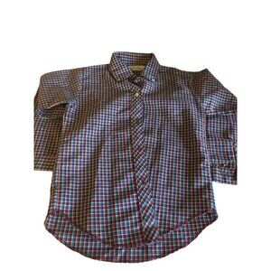 Vintage 1980s Health-Tex Red Blue Plaid Boys Shirt Sz 6 Long Sleeved Made in USA
